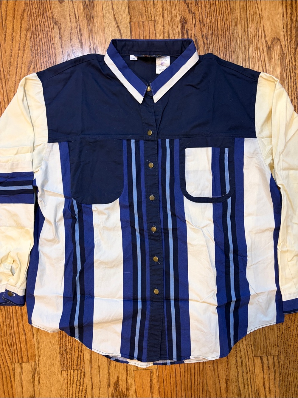 Vintage Panhandle Slim Shirt Women XL Western USA Rodeo Rockabilly Blue Stripe